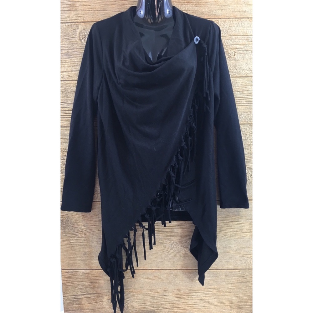 Women's Wrap Shirt Shawl Fringes Size XL Black